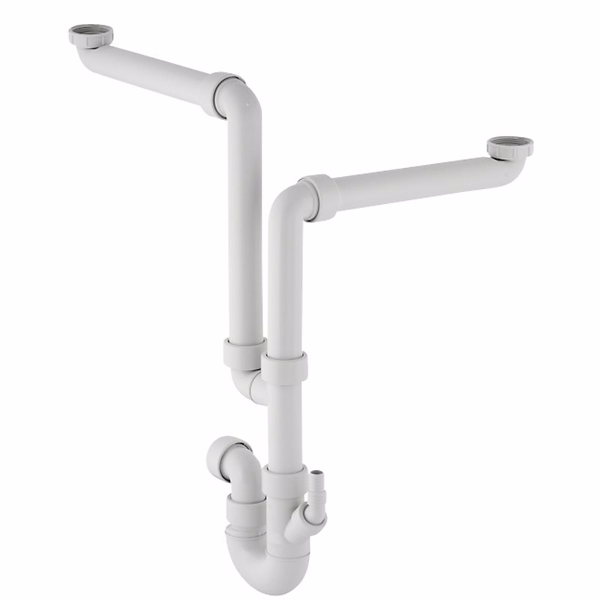 Geberit vandlås 40mm-1.1/2 PP universal til dobbelt vask hvid