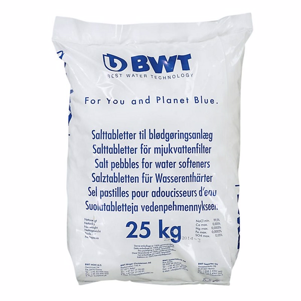 BWT salttabletter 25 kg til regeneration af blødgøringsanlæg.